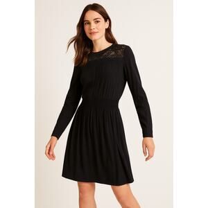 SEA New York Black Lace Long Sleeve Mini Dress Size 6 Silk Lined